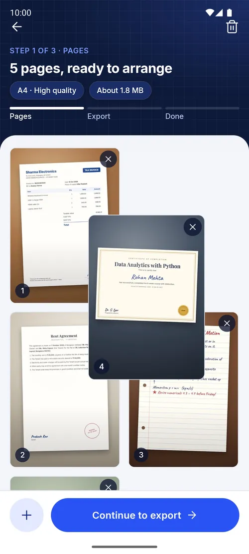The Pages screen with a page being dragged into place